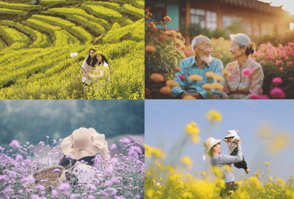 People visiting flower fields in China for outdoors activities on Qingming