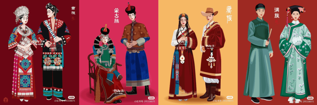 Ethnicity attire drawings, male and female