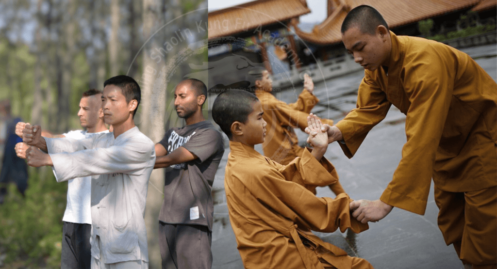 Masters at the Shaolin Temple and Maling Shaolin Kung Fu Academy training students