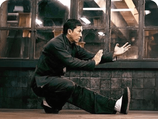 Donnie Yen in Ip Man posing in Wing Chun squat