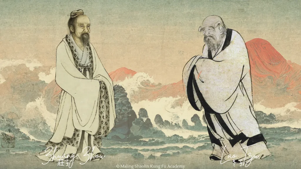 Zhuangzi and Laozi in front of Chinese mountain digital art

