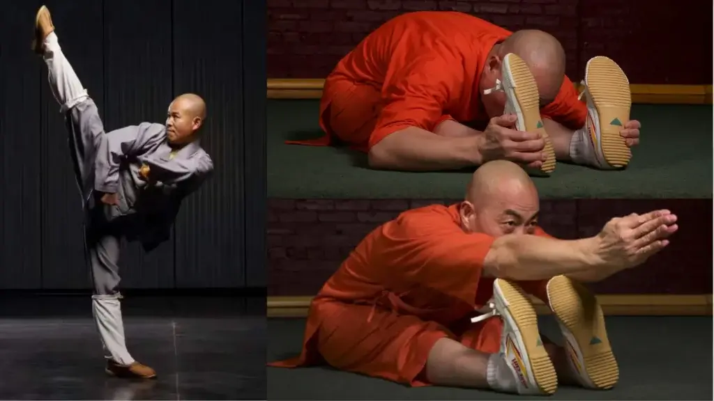 Shaolin monk and grandmaster yan stretching