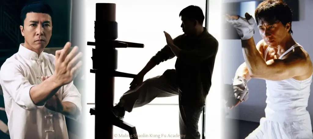 Donnie Yen, Jackie Chan, and other individual in various Wing Chun poses