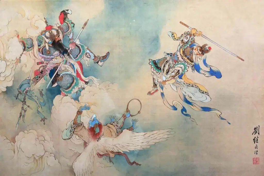 Scene of Monkey King fighting in the clouds in Journey to the West