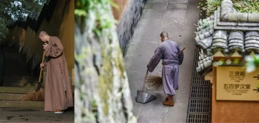 monks cleaning the Shaolin temple