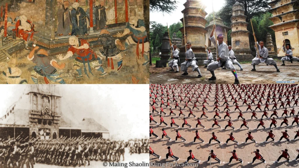 A look at Shaolin Kung Fu through the ages from historic temple paintings to modern large wushu school