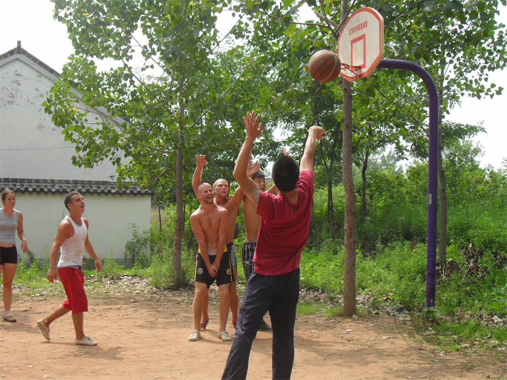 Playing basketball