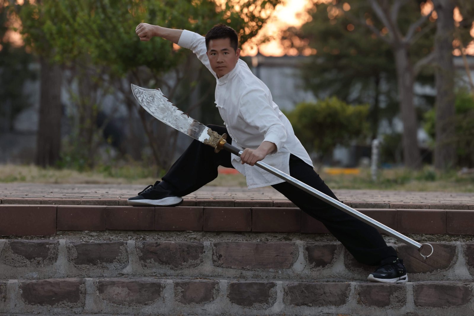 Shaolin kung fu master training outdoors at Maling Shaolin Kung Fu Academy in China