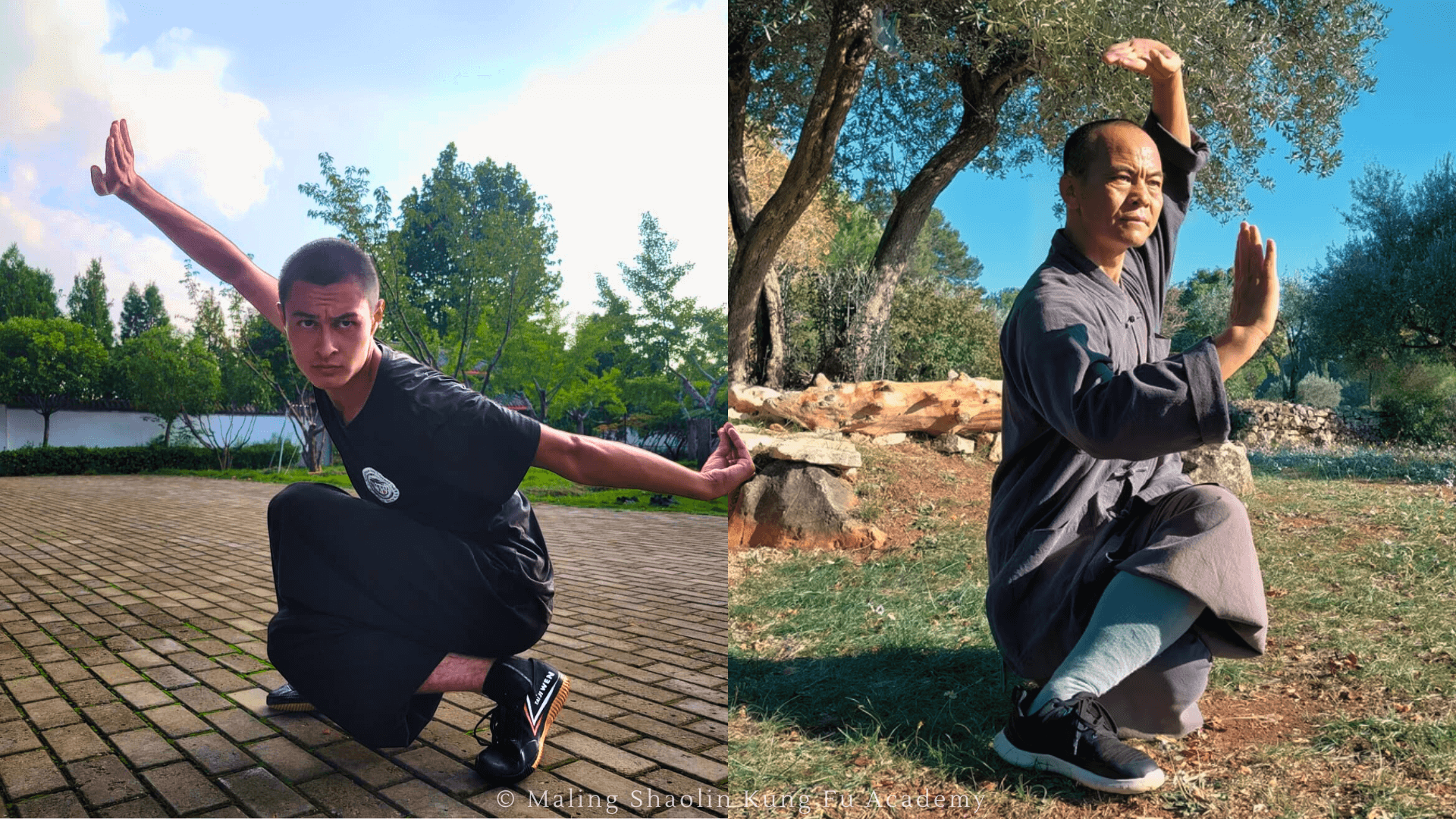 Maling Shaolin Kung Fu Academy student Dorian (left) and Xing Long Kungfu School Master Wang (right) demonstrating variations of resting stance.
