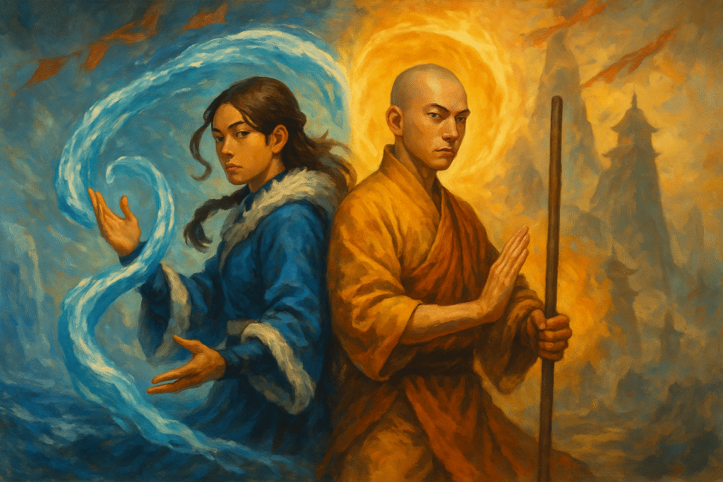 Paralells: Waterbender and Shaolin monk as warrior-physicians; compassionate fighters and skilled healers.